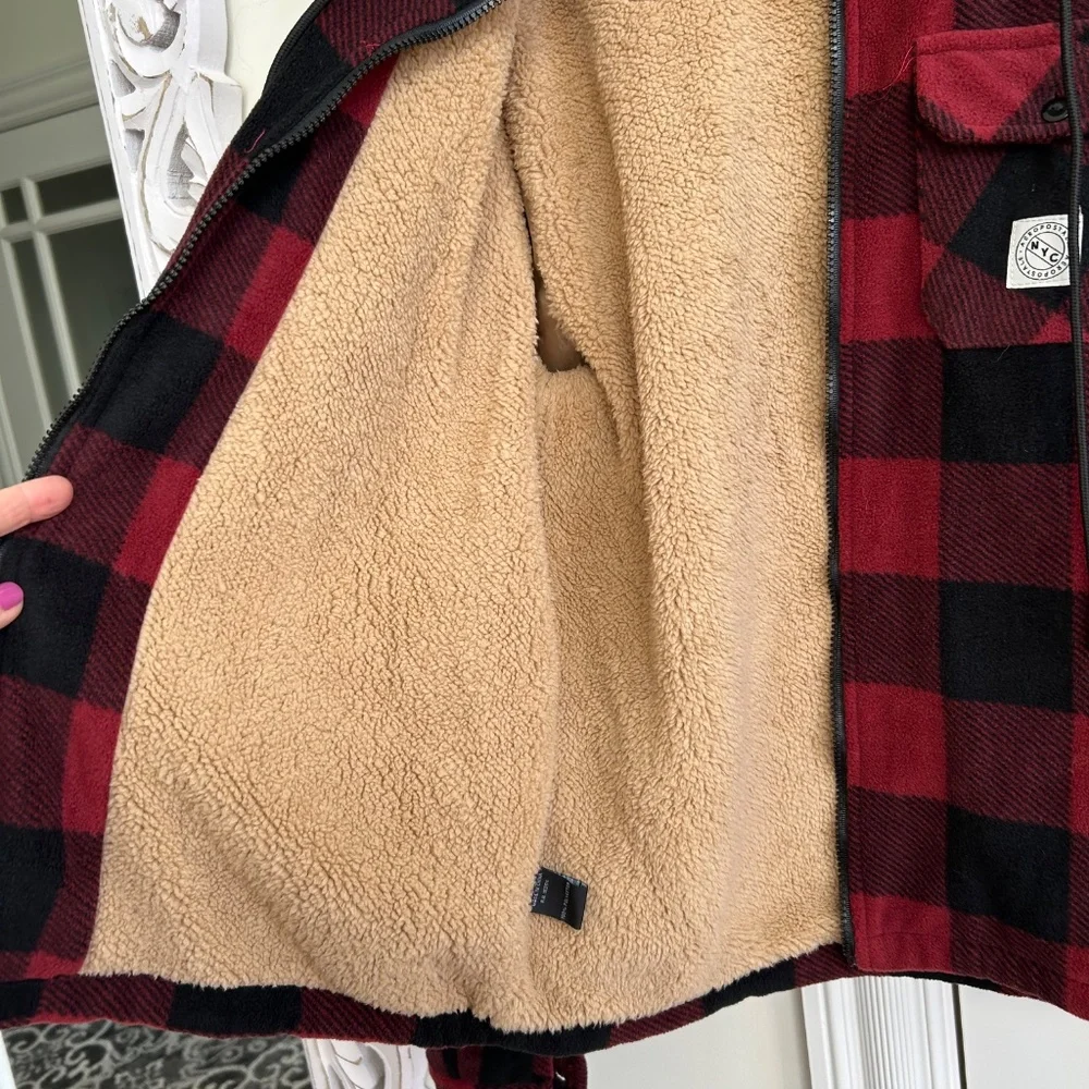 Aeropostale Sherpa lined hooded plaid jacket - Picture 7 of 12
